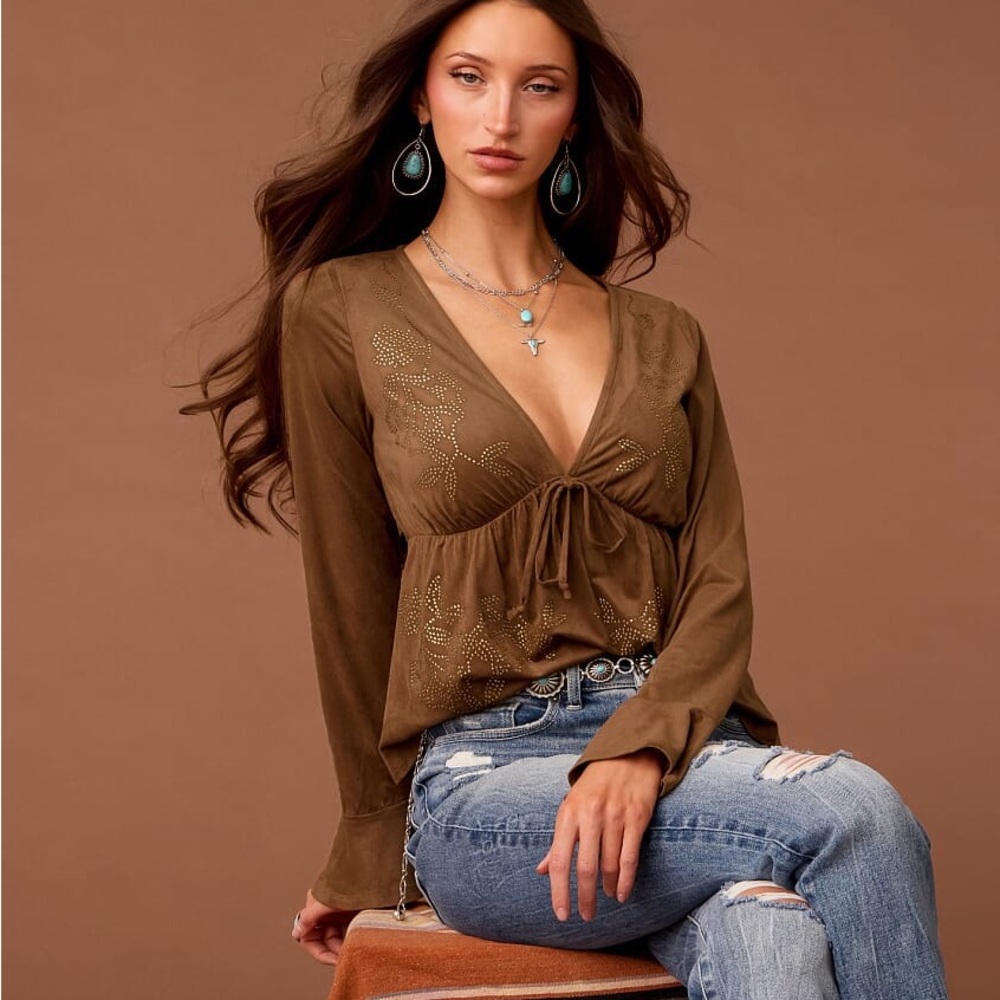 Buckle Rhinestone Peplum Top